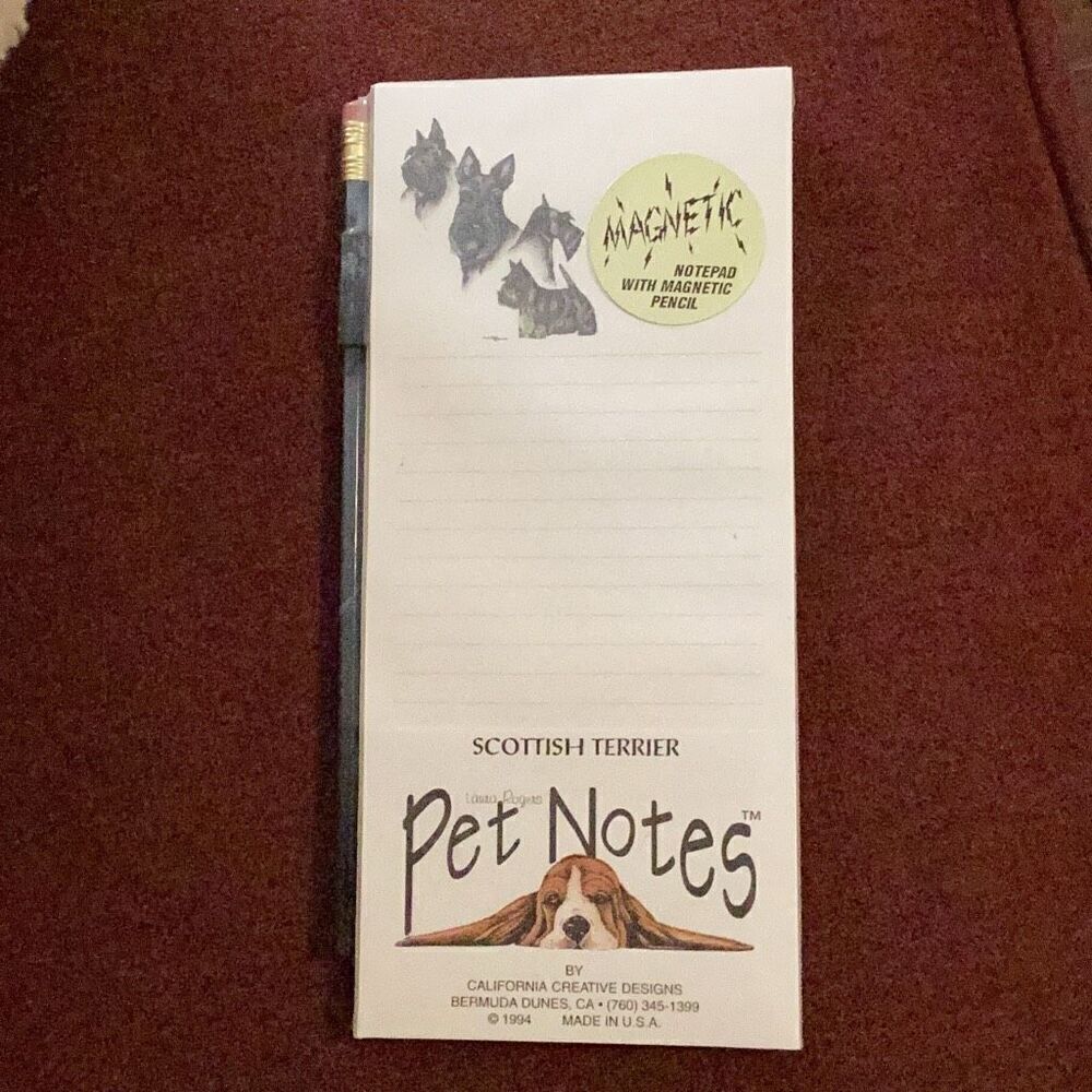 Vintage New Pet Notes Scottish Terrier Scottie Dog Pad W/ Pencil Magnetic